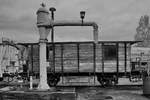 Einer der Wasserkräne auf dem Gelände des sächsischen Eisenbahnmuseums in Chemnitz-Hilbersdorf. (September 2020)