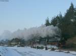 41 018 ,01 202 und 58 311 am Zugschluss mit ihrem Sonderzug nach Villingen wo 58 311 zurckgelassen wird im Groppertal 3.1.09