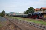 01 0509-8 durchfuhr am 04.09.2010 mit dem DPE 36566 Chemnitz - Meiningen, den Bahnhof Immelborn.