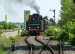 Nrdlich vom Bahnbergang der alten B466 in Nrdlingen trennten sich die Strecken nach Gunzenhausen (links) und Wemding (rechts).