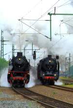 Noch einmal die Parallelausfahrt von 41 018 und 01 118 aus Bensheim am 29.05.2014, diesmal im Hochkantformat