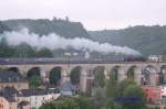10 Juni 2007 Sonderzug mit 01 118 auf dem Viaduc Pfaffenthal auf der Rckfahrt vom Eisenbahnfest Ettelbrck etwa 1km vom Hbf Luxemburg entfernt