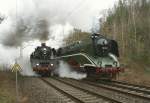 31.03.2012, 2 Superstars aus Halle/Saale - 03 1010 und 18 201, Parallelfahrt auf der Tharandter Rampe anlsslich des 4.