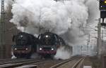 50 3708 und 03 1010 mit Sonderzgen auf Parallelfahrt von Dresden Hbf nach Pirna aus Anlass des 5.