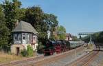 Zuglok des Sonderzuges aus Cottbus zu den XIX.Meininger Dampfloktagen war die WFL-Schnellzugdampflokomotive 03 2155-4, hier am 07.09.2013 bei der Durchfahrt durch den Bahnhof Plaue(Thr).