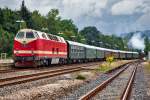 Diesellok 119 158-4 schiebt am Sonderzug der geführt von der Dampflok 03 2153 sich dem Besuch der XXI.Meiniger Dampfloktage auf dem Weg nach Berlin befindet.Bild Zella-Mehlis den 5.9.2015