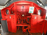Blick auf den  inneren Teil des Schlepptenders der 1940 bei Kraus-Maffai gebauten Dampflokomotive 03 0090-5. (Mecklenburgisches Eisenbahn- und Technikmuseum Schwerin, März 2022)