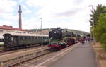 DampfPlus 18 201 mit dem DPE 20397 aus Cottbus, am 01.09.2018 nach der Ankunft in Meiningen.