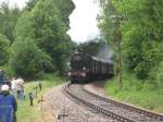 BR 38 3199 kommt gerade  mit P104 dem aus dem Grimmelshofener Tunnel .Aufgenommen am 27.5.07 (30Jahre Sazschwnzelbahn)