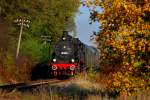 Bundesbahnherbst pur! 38 1301 durchfhrt mit ihrem Fotopersonenzug   die herbstliche Landschaft des 17.10.2008 bei Pfarrkirchen.