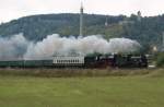 38 3199 und 41 1144-9 mit einen Sonderzug zu den XV.Dampfloktagen in Meiningen kurz hinter Wasungen am 05.09.2009