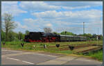 Tender voraus rollt 41 1144-9 am 13.05.2023 mit einem Sonderzug nach Oebisfelde durch den Bahnhof Haldensleben.