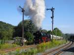 41 1144-9 hat am 12.09.10 mit dem Elstertal Express Ausfahrt im Bahnhof Elsterberg/V.