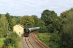 Am 21.09.13 fuhr der Elstertal-Express mit 41 1144 wieder von Gera nach Cheb und zurck. Hier zusehen in Rebersreuth/V. auf der Rckfahrt.