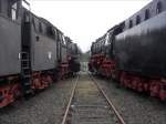 Tag der Offenen Tr im BW Bismarck : Blick durch 50 2404 und 44 1558 auf die Drehscheibe.  16.06.2007