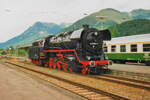 44 0093 im Bahnhof Mittenwald im August 1998, die Lok hatte gemeinsam mit 127 001 einen Sonderzug des DB Nostalgiefahrten Programmes von München nach Mittenwald gebracht und konnte beim Umsetzen