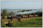 44 1486 von Meiningen kommend auf dem Weg nach Immelborn mit 10 Kieswaggons am 11.10.2007.