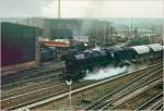 44 0115 bei der Ausfahrt aus Saalfeld vor dem Bw, 1980