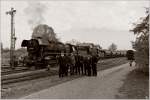 Jumbonauten - Die Lokmannschaften der 44 2546 & 44 1486 beim Fotoshooting, vor dem 2100 t schweren Kieszug von Immelborn nach Eisenach.