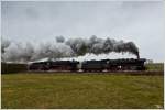 44 2546 als Vorspannlok und 44 1486 als Zuglok, bringen den 1400t schweren Holzzug von Bad Salzungen nach Eisenach.
Unterrohn 11.04.2013