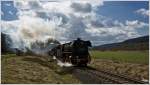 Bei der Plandampfveranstaltung  85 Jahre Baureihe 44  fahren die beiden Dampfloks 44 2546 & 44 1486 mit einem Gterzug von Meiningen nach Marksuhl.   
Wasungen 13.4.2013