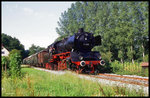 Untere Kochertalbahn am 13.08.1989: 50622 mit Sonderzug nach Ohrnberg fährt in Oedheim aus.