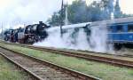 Lokparade im Bw Schneweide mit BR 50, Rckfahrt zum Startpunkt, im Hintergrund Bundesbahn-Schnellzugwagen, 2007