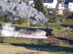 BR 50 3648-8 am 18.02.07 bei der Ausfahrt aus dem Bahnhof Markersbach, unter Volldampf mit dem Eisenbahn Romantik Sonnderzug.