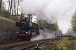 50 3655 mit einem Sonderzug bei der Abfahrt kurz hinter dem Bahnhof Remscheid Lennep 