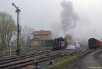 50 3501 in Immelborn on the 2nd of November in 2008 leading the train section from Meiningen: in Bad Salzungen will meet the part coming from Eisenach and, joined, will run to Eisfeld, to celebrate the 150 years of Werrabahn