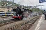 Ausfahrt des Dampfzuges,bei trben Wetter,mit Lok 50 3673(Borsig 1941)nach Erstfeld.Hinten schiebt die Ae 6/6 11421 und Be 4/4 14(SLM/SAAS 1931)Bellinzona 07.03.12