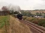 Am 05.10.13 fuhr die Erzgebirgische Aussichtsbahn wieder von Schwarzenberg nach Annaberg und zurck. Heute mit 50 3616 hier in Sehma. 
