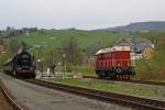 50 3616-5 und 107 018-4 am 11.05.2013 im Bahnhof Annaberg-Buchholz Sd.