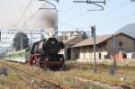 ex.DR Dampflok 50 3673(z.Zt.bei Associazione Verbano Express)mit einem Zug nach Biasca bei der Ausfahrt  durch die Wildnis  aus Luino/It.21.10.12