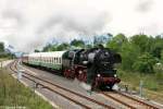 Himmelfahrtstour der IG Dampflok Nossen e.V am 17.05.07 von Nossen ber Freiberg nach Hainichen und retour: 52 8079 verlsst mit ihrem Zug den Bf Frankenberg.