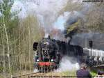 52 8047 und 52 8029 am Bahnbergang Altzella Strecke Nossen - Freiberg am 07.04.2007 (Osterdampf der IG Zellwaldbahn).