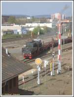 Bei dem Bauzugeinsatz am 12.04.2008 in der Nhe des Bahnhofes Frankfurt am Main-Sd hatte 52 4867 der Historischen Eisenbahn Frankfurt am Main den Abraum der Gleisbaustelle am Gterbahnhof Frankfurt