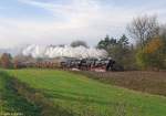 52 8154 + 50 8079 near Oberrohn early on the 1st of November in 2008 - Plandampf organized by Team Lo-Rie on Werrabahn 30-10/01-11 in 2008