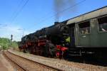 52 8134-0 der Eisenbahnfreunde Betzdorf (EFB) fhrt mit Sonderzug Tender voraus am 08.05.2011 aus den Bahnhof Betzdorf/Sieg weiter Richtung Au/Sieg.