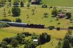 Blick von der Burg Knigstein/Taunus am 16.06.2011: Die 52 4867 der Historische Eisenbahn Frankfurt (HEF) kommt mit Sonderzug von Frankfurt-Hchst und ist schon hinter Kelkheim, nun fhrt sie hinauf