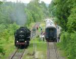 Dampflok 52 6168 umfhrt am Abend des 6.6.10 im Zielbahnhof Dinkelsbhl ihren Traditionszug.