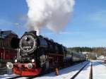 52 8131-6 ist am 11.12.11 mit einem Sonderzug von Nossen nach Johanngeorgenstadt unterwegs, hier im Bahnhof Johanngeorgenstadt.