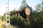 Der Torso von 52 8042 am 16.09.2012 im Bw Falkenberg Oberer Bahnhof, vor unserem kleinem Freischnitt.