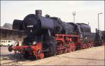 529900, eine mit Braunkohle beheizte Dampflok, am 26.5.1992 in der Fahrzeugausstellung im Güterbahnhof Halle an der Saale.