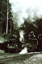 031 (Plandampf im Thüringer Wald Rennsteig & Lobenstein 18.- 21. März 1993 ) Bf.Oberhof Wasser fassen beändet  58 1111-2 mit 60139 von Arnstadt nach Suhl S-W Agfa Iso 100 Kamera Minolta X-300 s