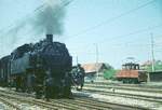 SSB Filderbahn Bf.S-Möhringen am 27-05-1973 mit 064519-2 auf Sonderfahrt bevor sie 3 Monate später ausgemustert wurde; im Hintergrund Arbeitslok 2024 (Trümmerlok 4, ME/BBC Bj.1946) zur