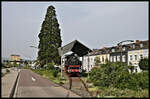 Eisenbahn Denkmal auf dem Bahnhof Vorplatz in Konz am Flußdreieck Mosel und Saar gelegen.