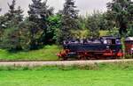 Dampflok 64 289 (EFZ) auf den Gleisen der Hohenzollerischen Landesbahn bei einer Plandampffahrt (22.07.1987)