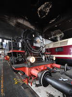 Die Dampflokomotive 64 007 wurde 1928 bei Borsig gebaut und ist Teil der Ausstellung im Mecklenburgischen Eisenbahn- und Technikmuseum Schwerin. (März 2022)