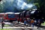 110 Jahre Schwarzatalbahn, Hochbetrieb im Bahnhof Katzhtte am 14.8.